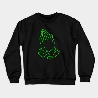 minimalistic line art praying hands in neon green (tattoo) Crewneck Sweatshirt